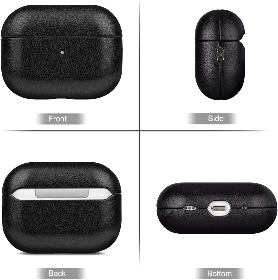Lopie Funda de piel negra para AirPods Pro de 2 generación