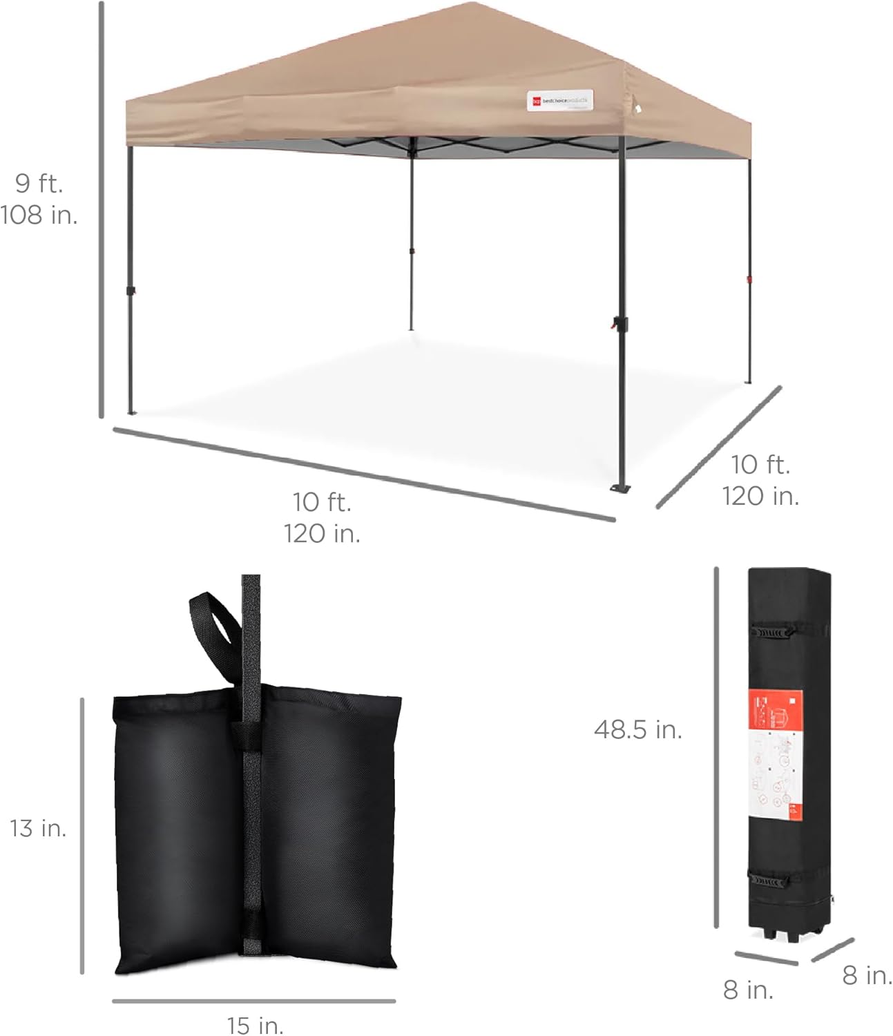 Best Choice Products Tienda de campaña desplegable de 10 x 10 pies para 1 persona, refugio portátil instantáneo con 1 botón de empuje, funda, 4