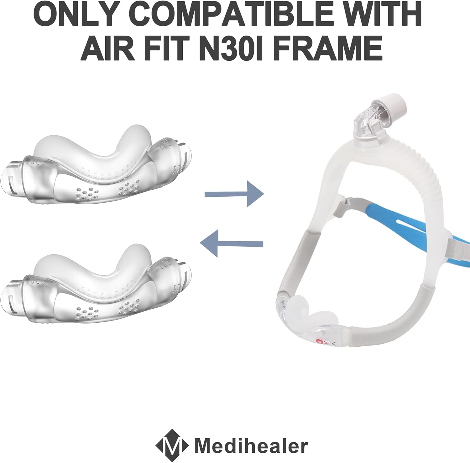 Medihealer 2 paquetes de cojines de repuesto para Airfit N30i (S), 2 paquetes de cojín nasal curvado versión antigua compatible con N30i,