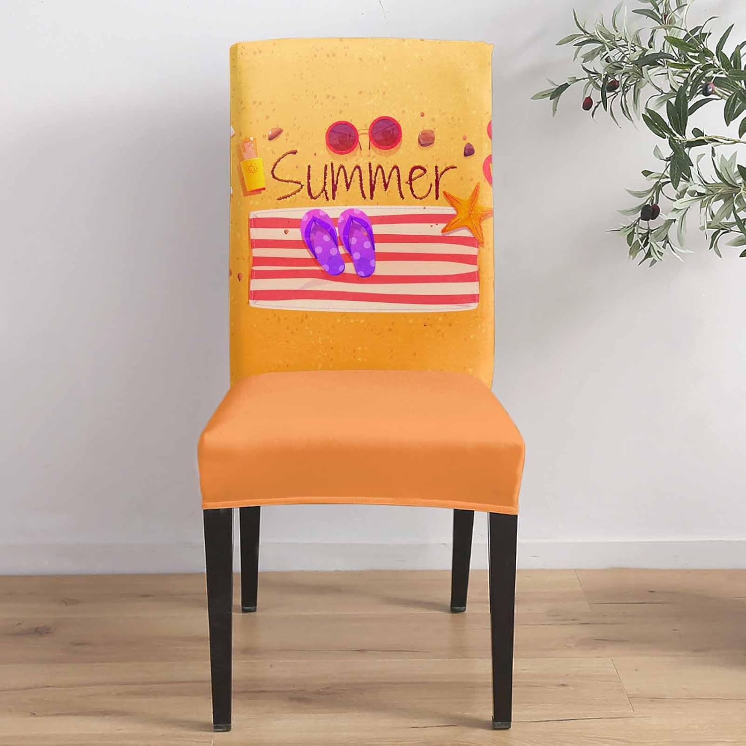 4 Packs Dining Chair Slipcovers for Kitchen, Summer Beach Flip Flops Sunglasses Stripes Universal Stretch Chair Protector Covers for Dining Room