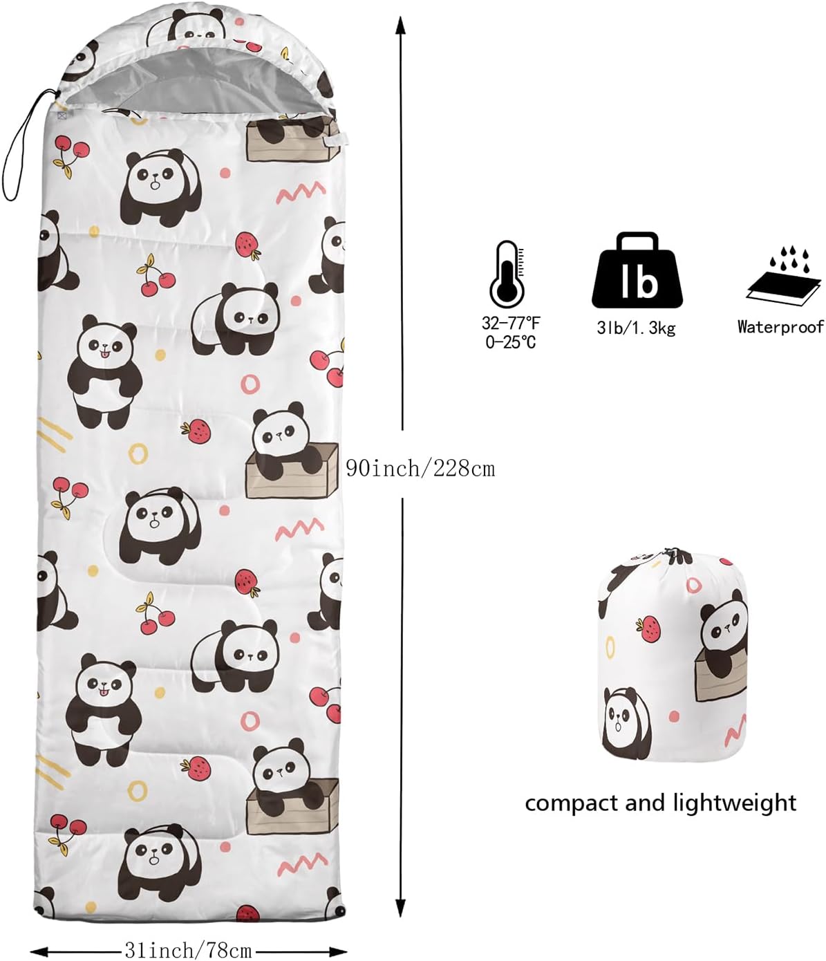 Camping Sleeping Bags for Adults Kids Boys Girls Warm & Cool Weather Waterproof Indoor & Outdoor Backpacking Kawaii Animals Sleeping Bag for All