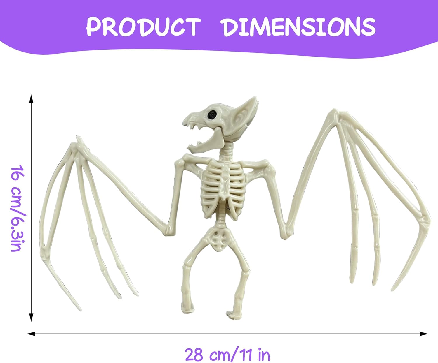 Esqueleto de animal de Halloween, horrible esqueleto de murciélago de simulación, mordazas móviles de hueso de murciélago vívidos para decoración de