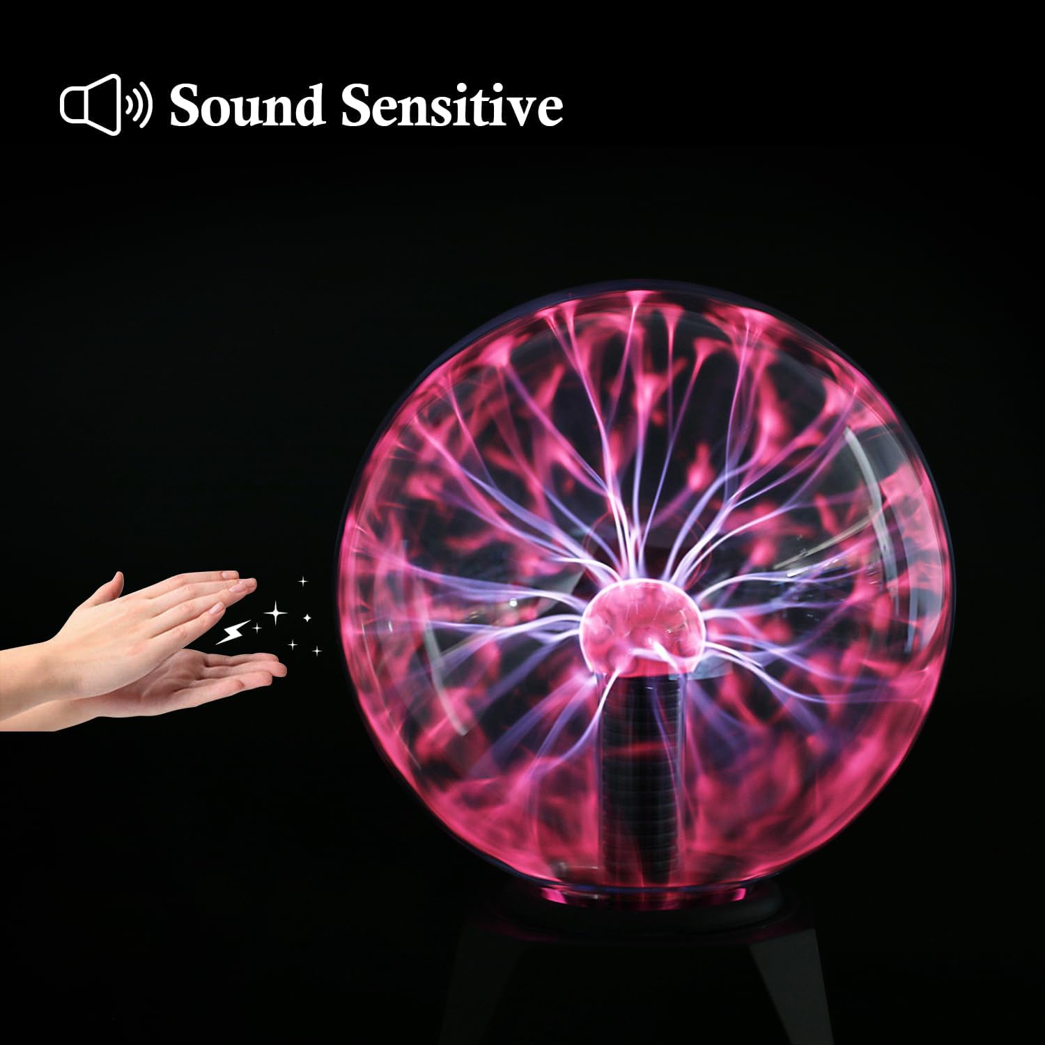 DELIPOP Bola de plasma de 8 pulgadas, luz roja con cable enchufable, lámpara mágica de bola de plasma, luz de discoteca sensible al tacto y al