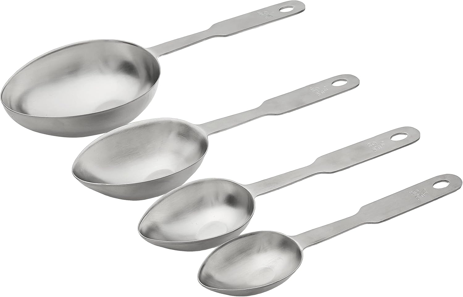 Norpro Juego de 4 tazas medidoras de acero inoxidable en forma de cucharada, equivalentes métricos, plata, 10.5 x 3.5 x 2 pulgadas