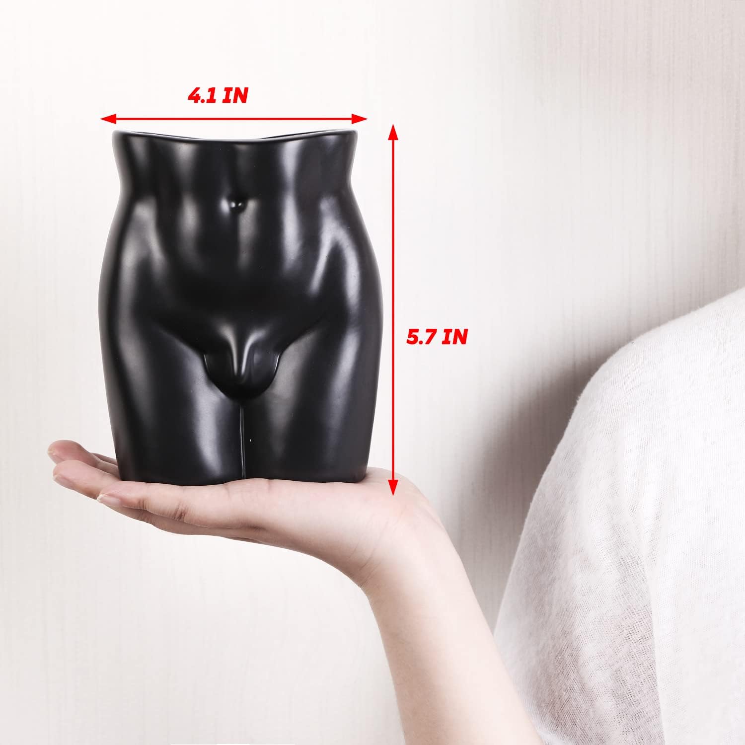 Jarrón de cerámica para flores  Jarrón de cerámica con forma masculina para decoración del hogar, 6 pulgadas, negro mate
