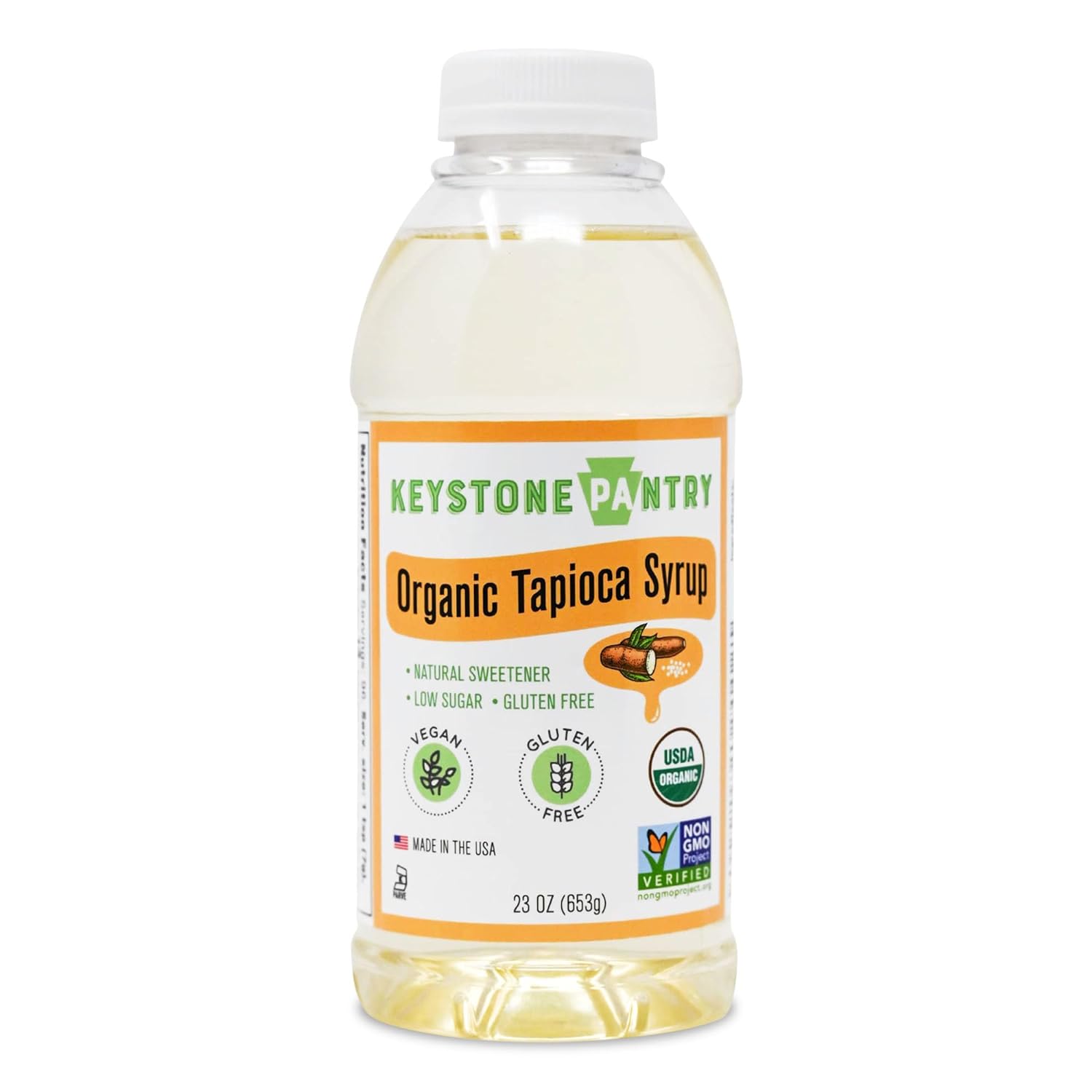 Keystone Pantry Jarabe de tapioca orgánico  Botella de 23 onzas  Vegano, sin gluten  HFC, sustituto del jarabe de maíz  Jarabe para hornear,
