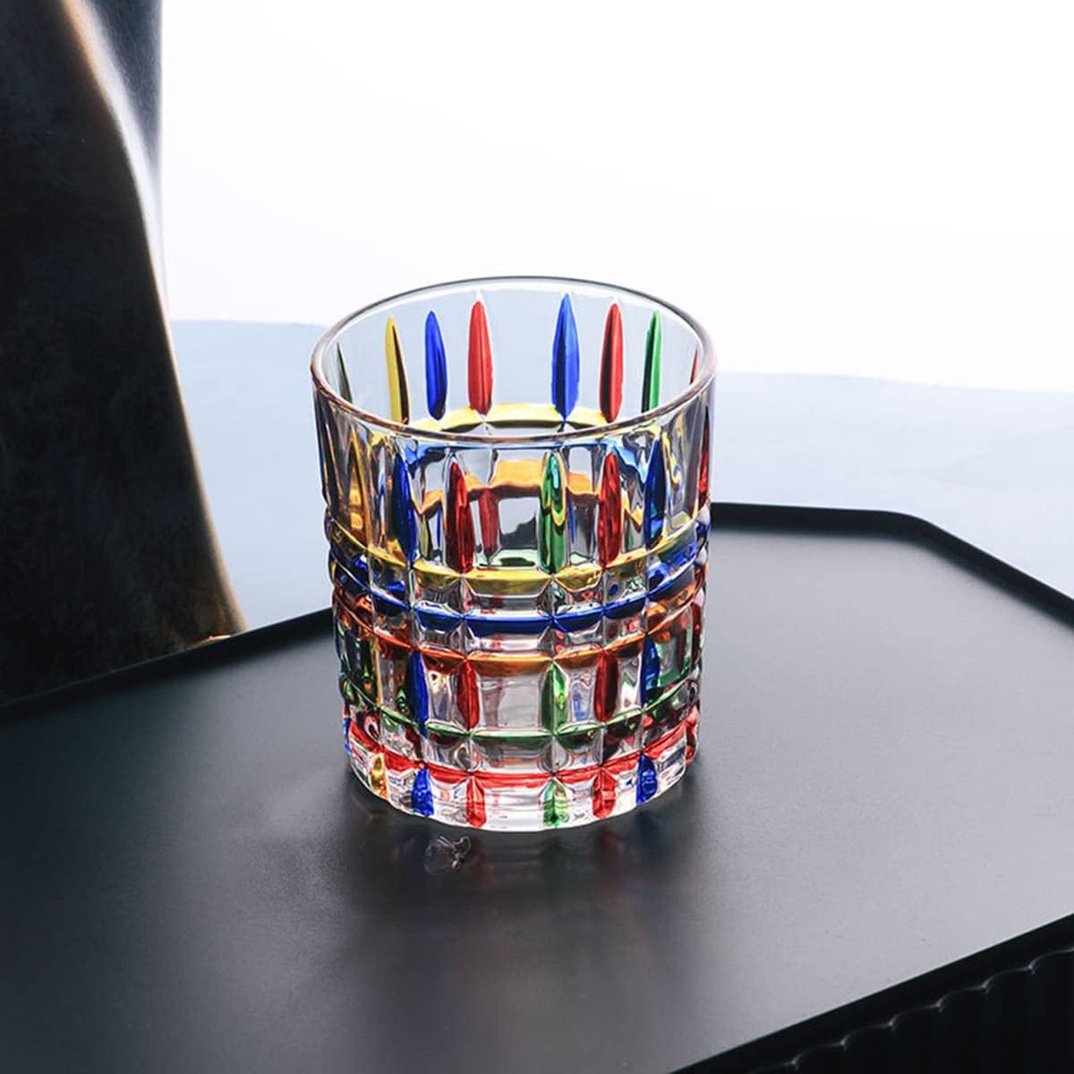 Vidrios coloridos para beber, pintados a mano, vidrios de agua multicolores, vasos de vino de whisky, vasos de vaso (rayas)