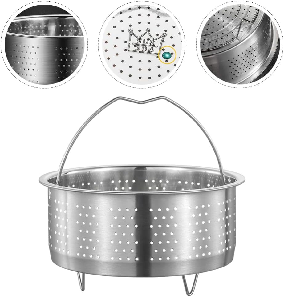 Luxshiny Olla arrocera, olla arrocera, cesta de vapor con patas de mango, inserción de vapor para verduras, acero inoxidable, para cocinar al vapor,