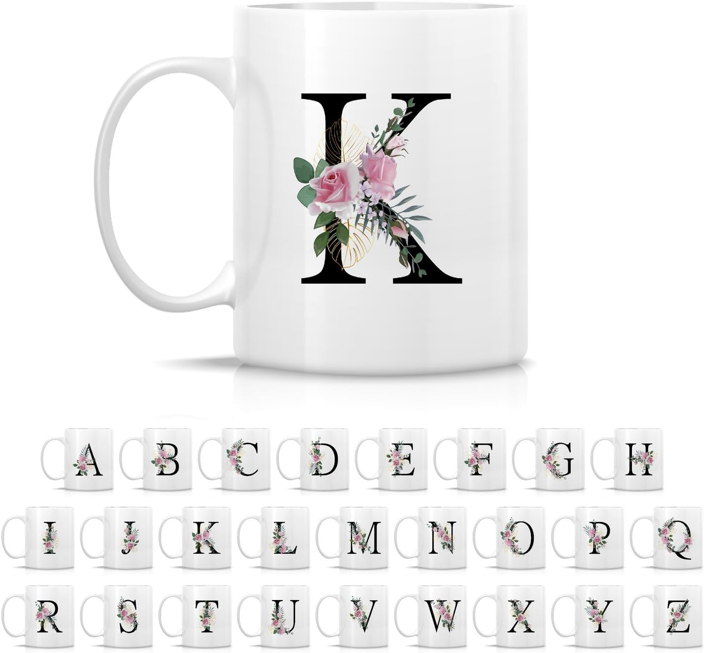 Retreez Ramo botánico floral inicial A-Z con monograma del alfabeto, taza de café de cerámica de 11 onzas  Agradecimiento agradecimiento, boda,