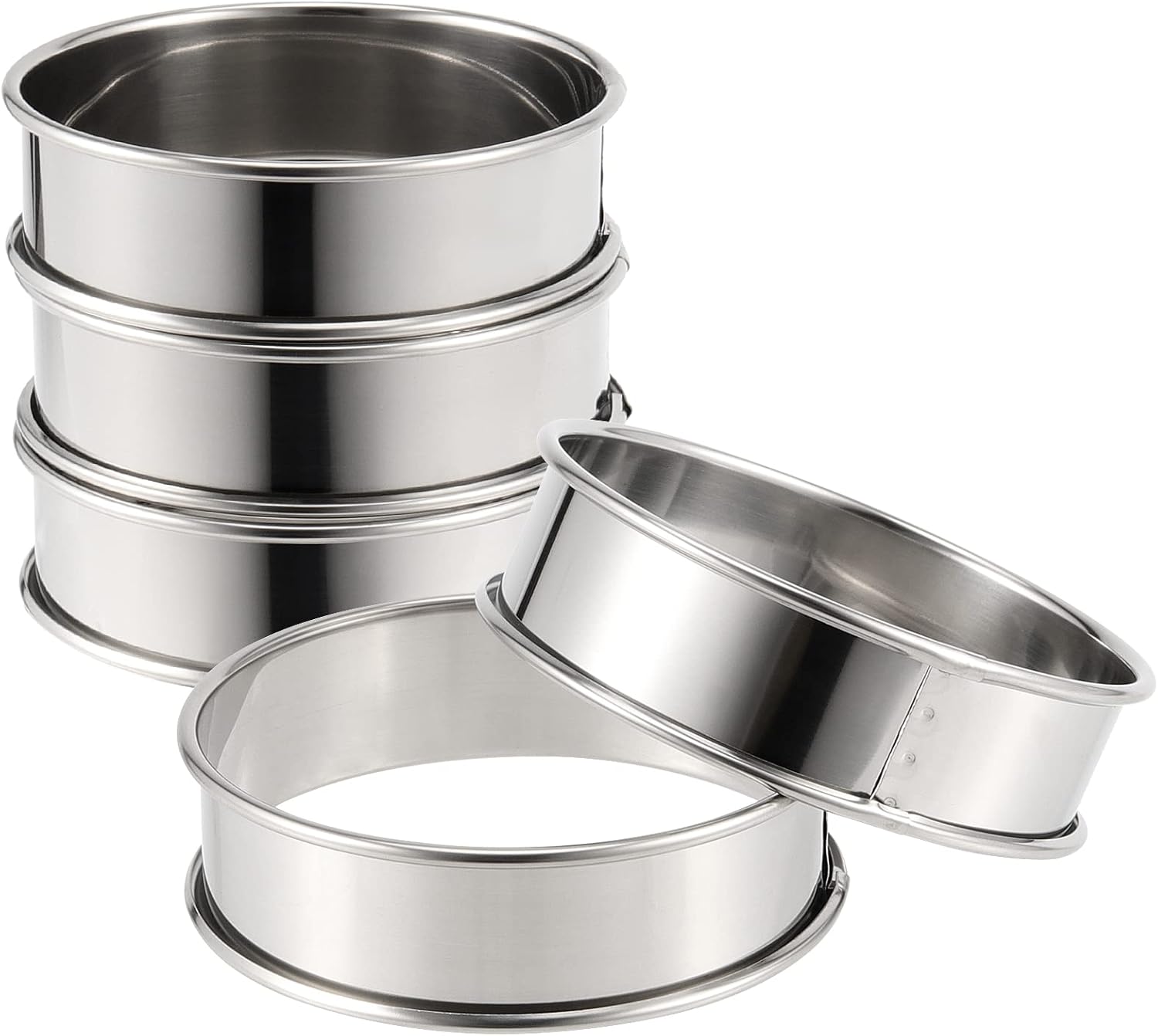 20 anillos de 4 pulgadas para magdalenas inglesas, anillos de acero inoxidable 304 grado Foog, antiadherentes de doble enrollado para hornear