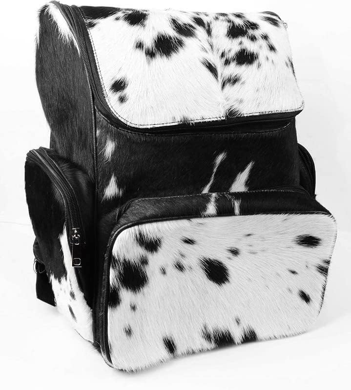 LP-FACON Piel de vaca Imprimir Piel Cuero Pañal Mochila MochilaMochila Viaje Bolso De Hombro NegroMarrón, Mochila de viaje negra D2, Mochilas de