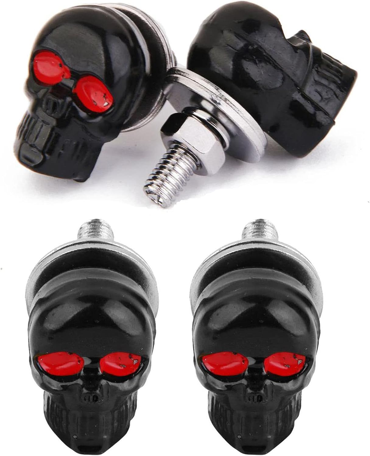 Venveal Skull – Tornillos universales para placa de matrícula de automóvil y motocicleta, tornillos de marco de matrícula 3D de acero inoxidable con