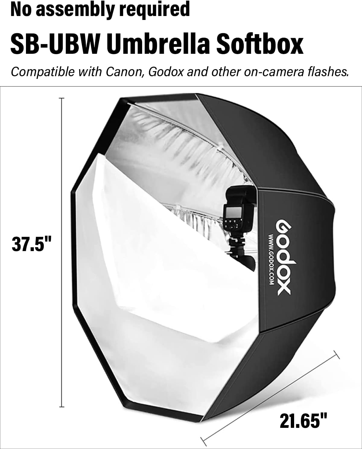 Godox Caja de luz octagonal de 37.5 pulgadas, reflector de flash de estudio, caja suave octogonal con bolsa de transporte para retrato, fotografía