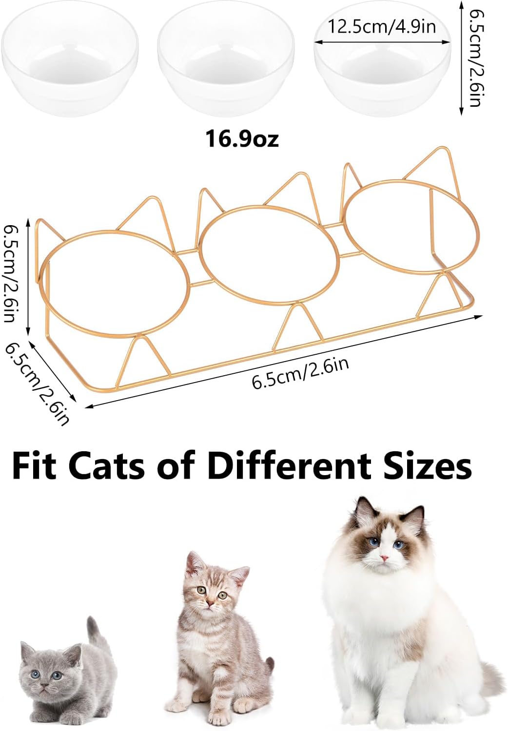 Trosetry Juego de 3 cuencos de cerámica elevados para gatos con alfombrilla de comida para mascotas, cuenco elevado de 15 inclinado para bebidas