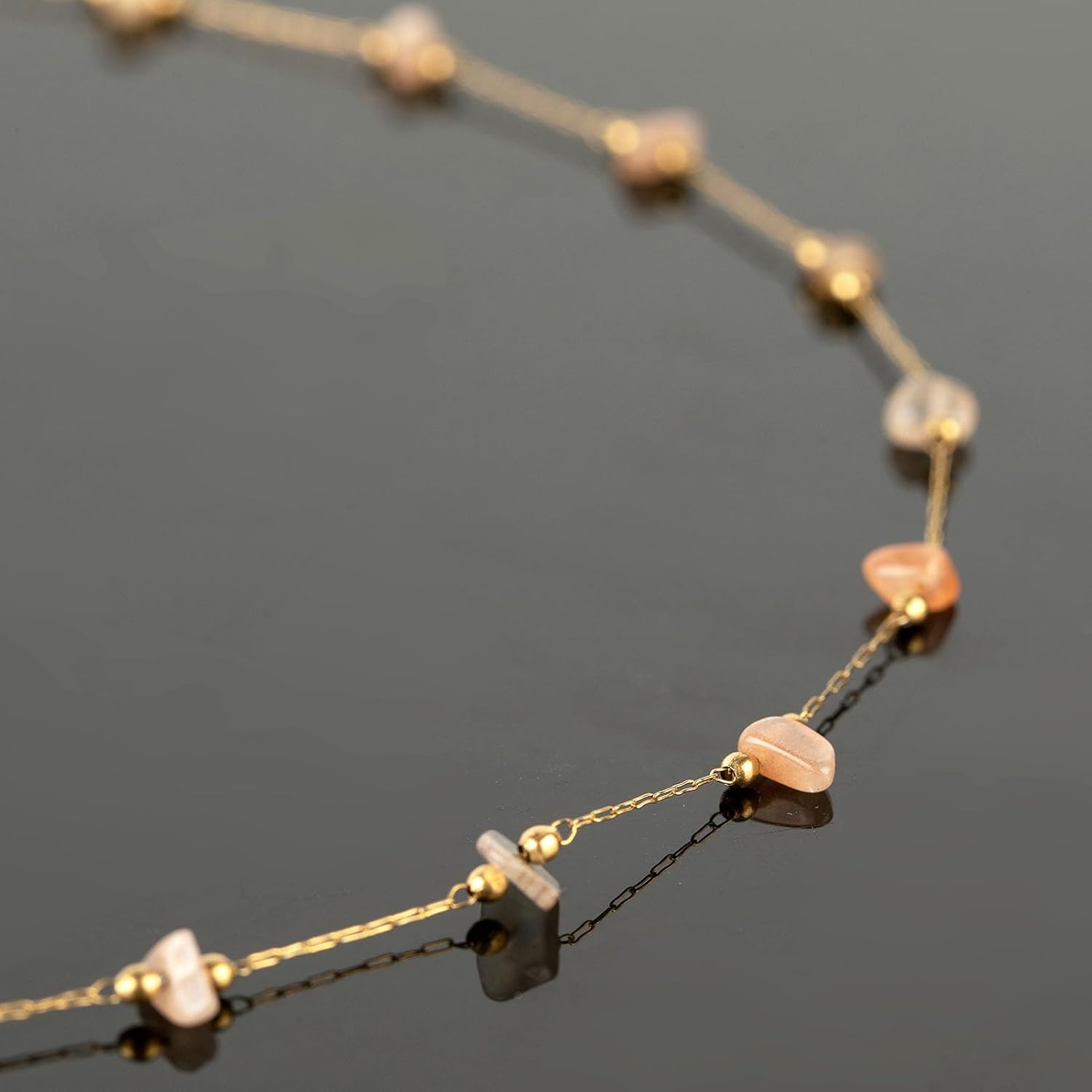 UMAOKANG Cadena a granel de cuentas de piedra natural de 4 yardas para hacer joyas, rollo de cadena de clip de acero inoxidable chapado en oro