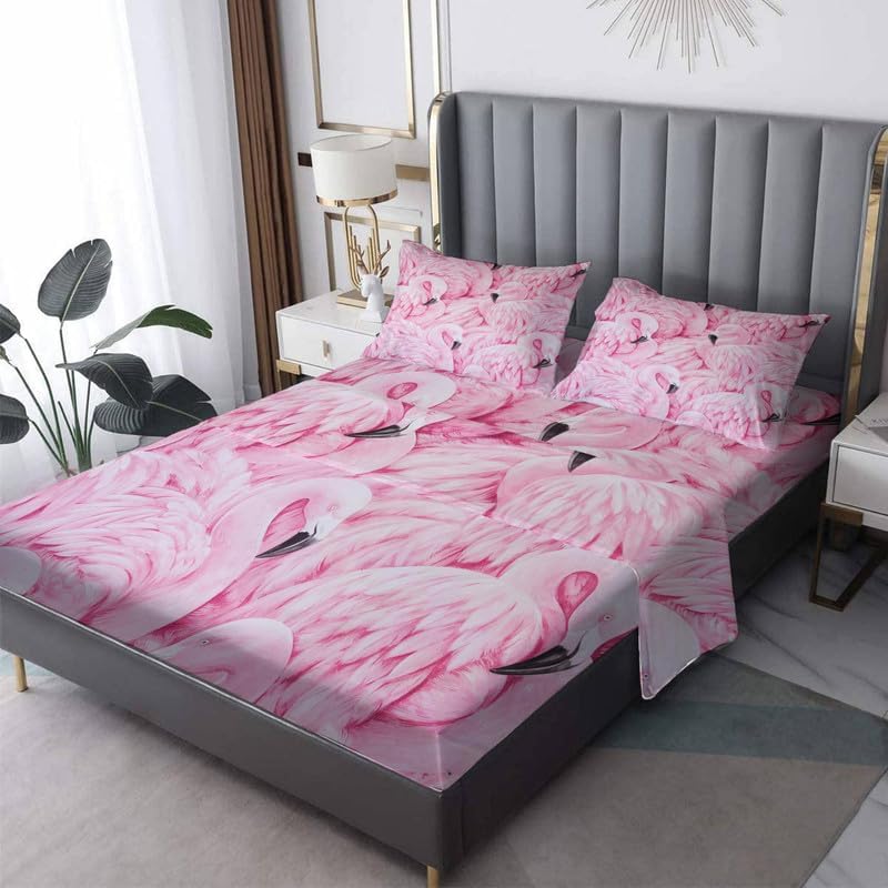Juego de sábanas de flamenco rosa tamaño individual  Sábanas y fundas de almohada de animales  Lujosa microfibra 100% microfibra, estampado de alta