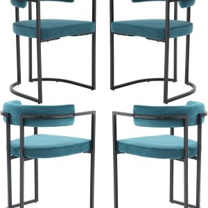 ZH4YOU Modern Barrel – Juego de 4 sillas de comedor tapizadas de terciopelo, con respaldo curvado, marco de metal negro para cocina, sala de estar, ZH4YOU Modern Barrel – Juego de 4 sillas de comedor tapizadas de terciopelo, con respaldo curvado, marco de metal negro para cocina, sala de estar,