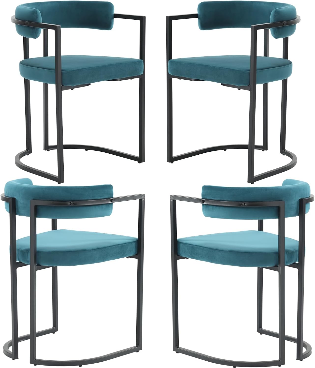 ZH4YOU Modern Barrel – Juego de 4 sillas de comedor tapizadas de terciopelo, con respaldo curvado, marco de metal negro para cocina, sala de estar,