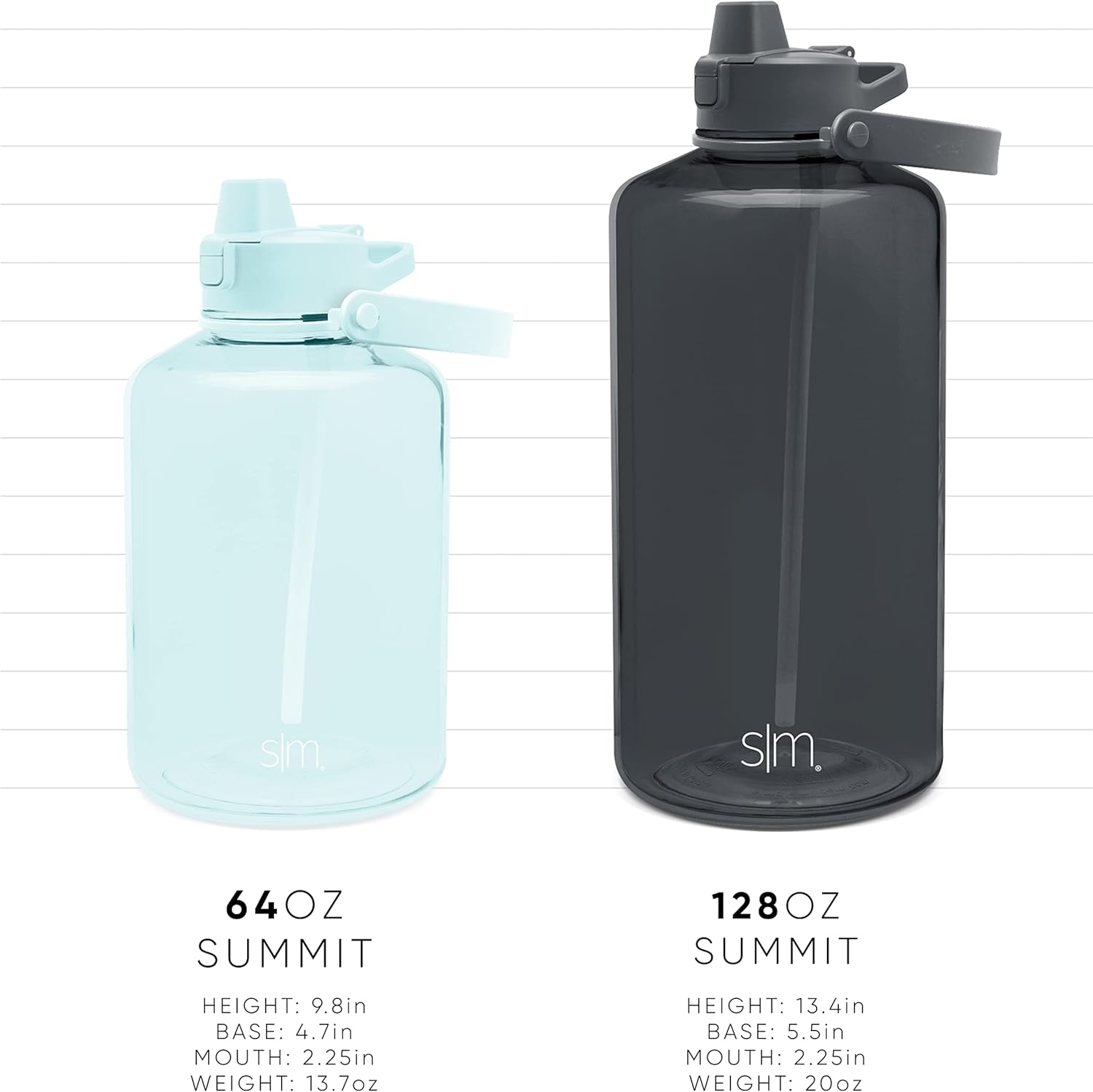 Botella de agua Simple Modern de 1 galón con tapa de sorbete de silicona con marcadores de onzas a prueba de fugas sin BPA, (128 onzas  3.8 libras),