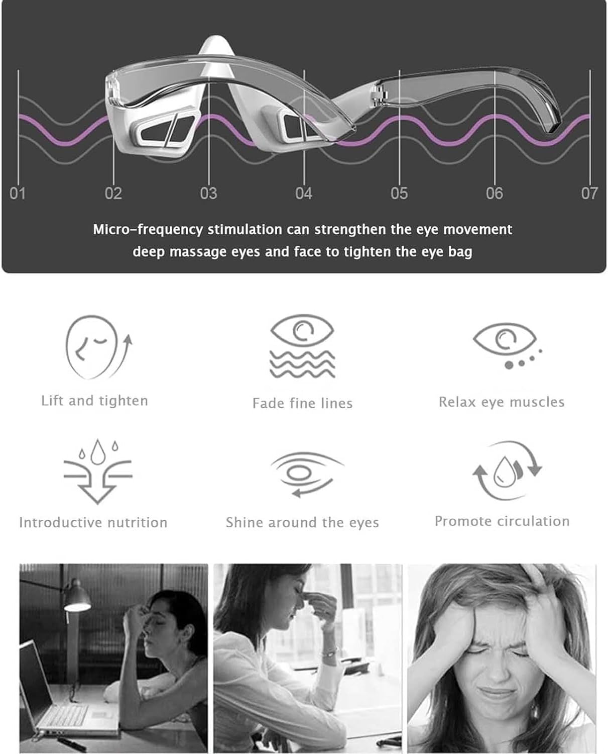 Romuv Eyecare Pro, Unwind Eye Beauty Pro, dispositivo de cuidado de ojos de tono firme, masajeador de belleza ocular 3D con vibración, relaja la