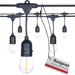 Cadena de luces LED para exteriores, cadena de luz para patio de 26.24 pies, 9 bombillas Edison vintage, 8 enchufes colgantes (1 bombilla de Cadena de luces LED para exteriores, cadena de luz para patio de 26.24 pies, 9 bombillas Edison vintage, 8 enchufes colgantes (1 bombilla de