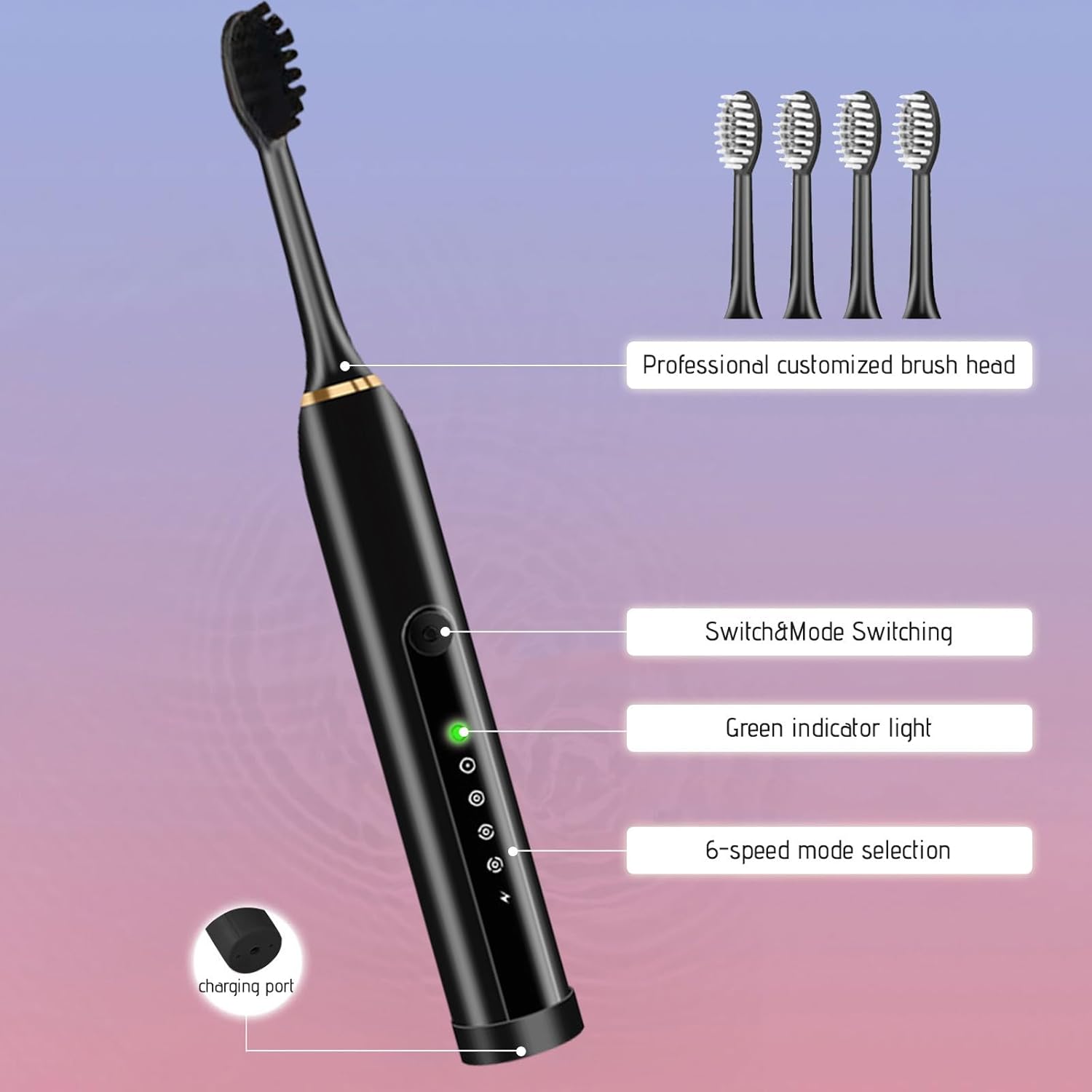 crgrtght Cepillo de dientes eléctrico, temporizador inteligente de 20 velocidades, cepillo de dientes eléctrico Ipx7, cepillo de dientes eléctrico