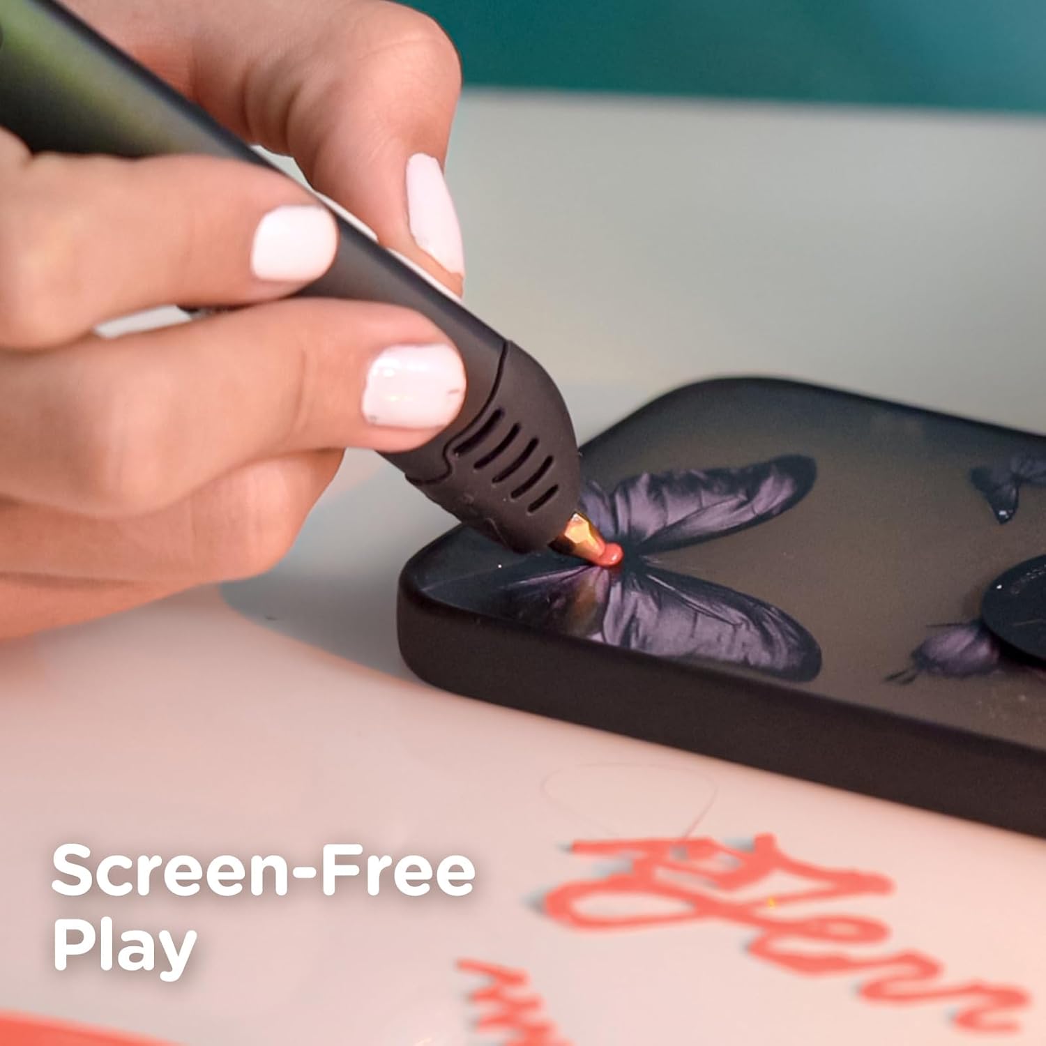 3Doodler Bolígrafo de impresión 3D Flow para adolescentes, adultos y creadores. – Negro – con filamentos de recarga gratis + libro de plantillas +