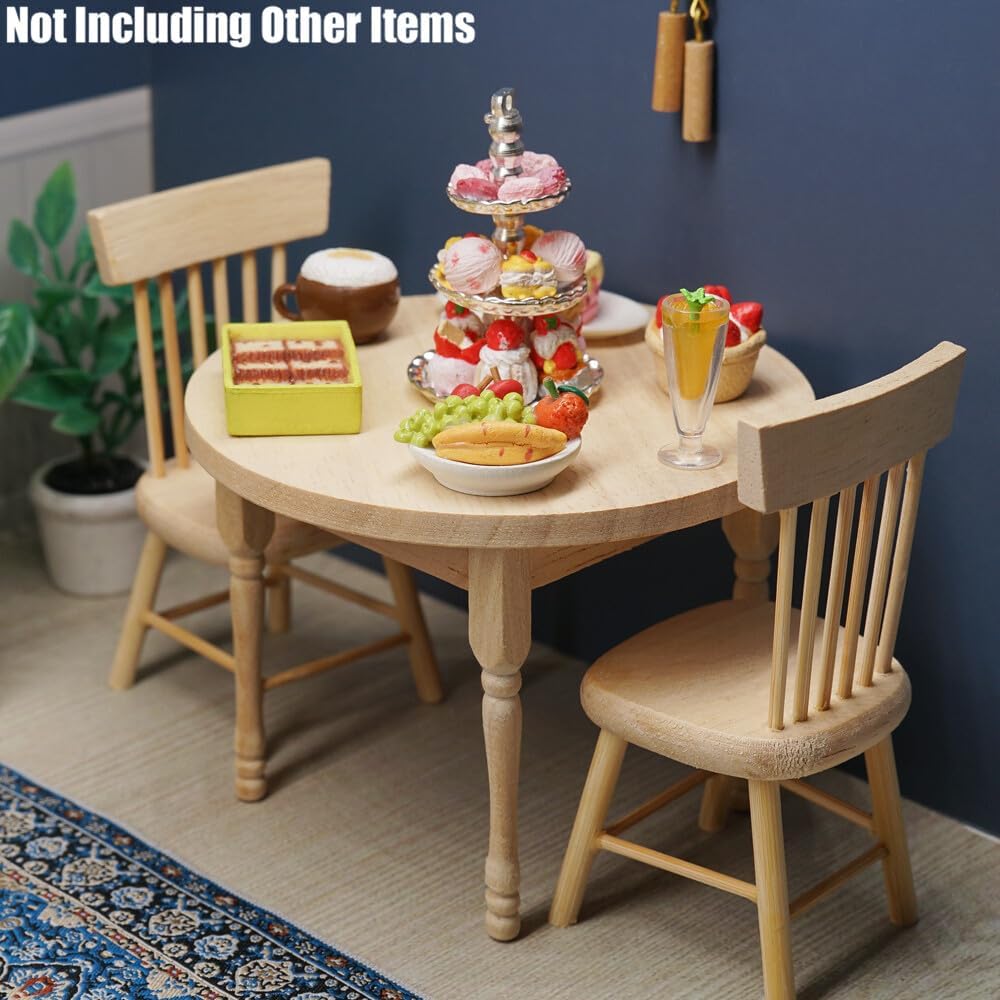 Odoria Mesa de comedor en miniatura 112 y 2 sillas, accesorios para muebles de cocina, Burlywood