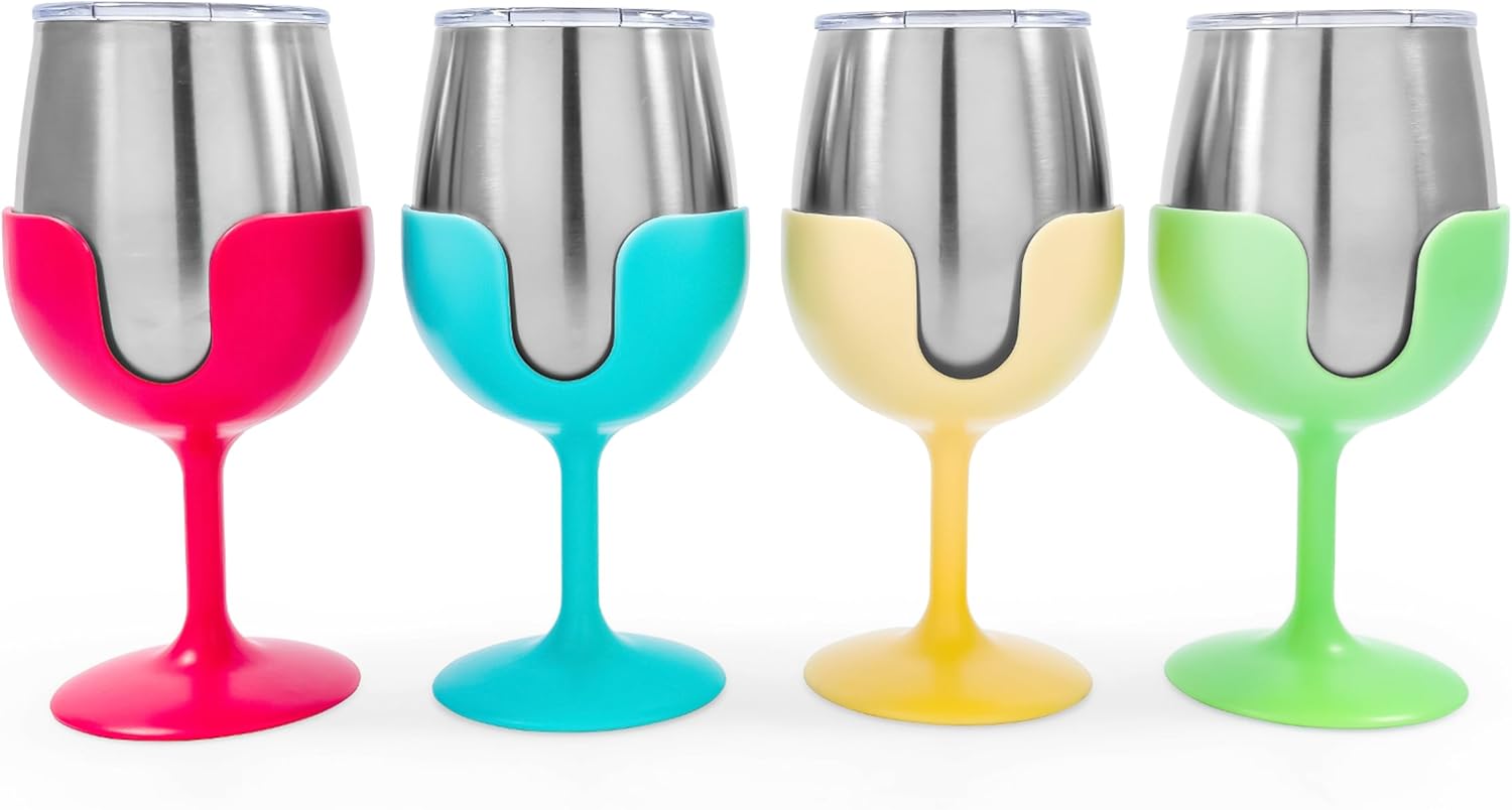 Camco Life is Better at The Campsite – Vaso de vino  Aislamiento al vacío de doble pared resistente  Hecho de acero inoxidable 188  Tallos
