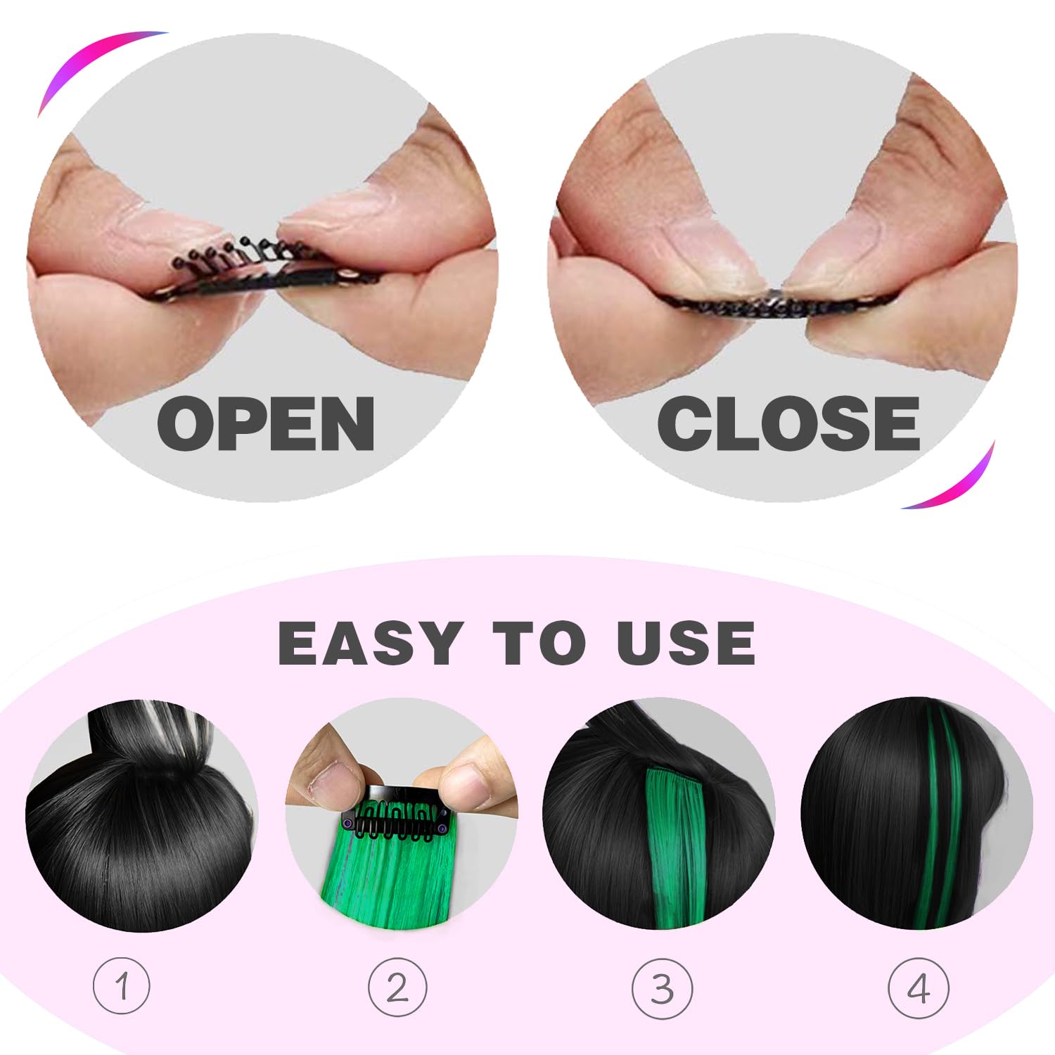 12 extensiones de cabello verde con clip, extensiones rizadas y onduladas de color para niños y niñas, extensiones sintéticas con reflejos para