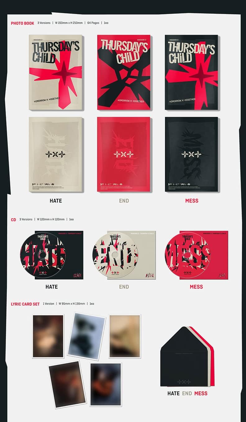 TXT – Minisodio 2 Thursday’s Child MESS Ver. 4 Mini álbum CD+tarjeta lenticular+postal+pegatinas+juguete de papel con logotipo+tarjeta