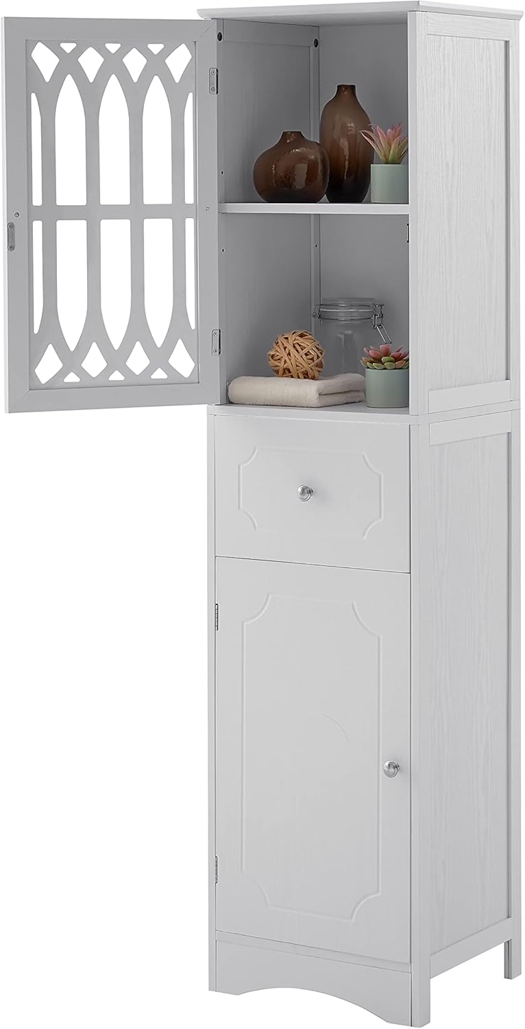 Bellemave Armario de baño, armario de almacenamiento con cajones y puertas, gabinete de piso de baño, armario de despensa de cocina con puertas para