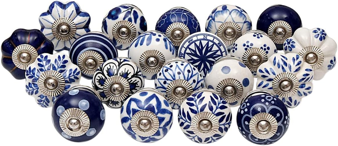 IndianShelf – Perillas de cerámica artesanales, color blanco y negro, antióxido, para cajones de gabinetes de cocina