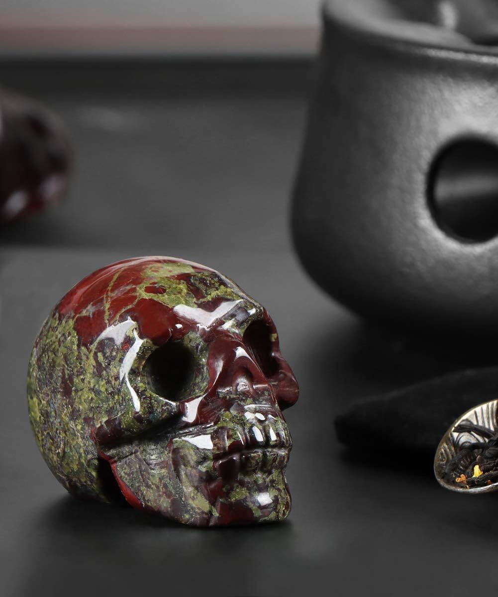 Artistone Figura decorativa de calavera de dragón de 2.0 pulgadas, decoración de calavera de Halloween, cristales y piedras curativas, estatua
