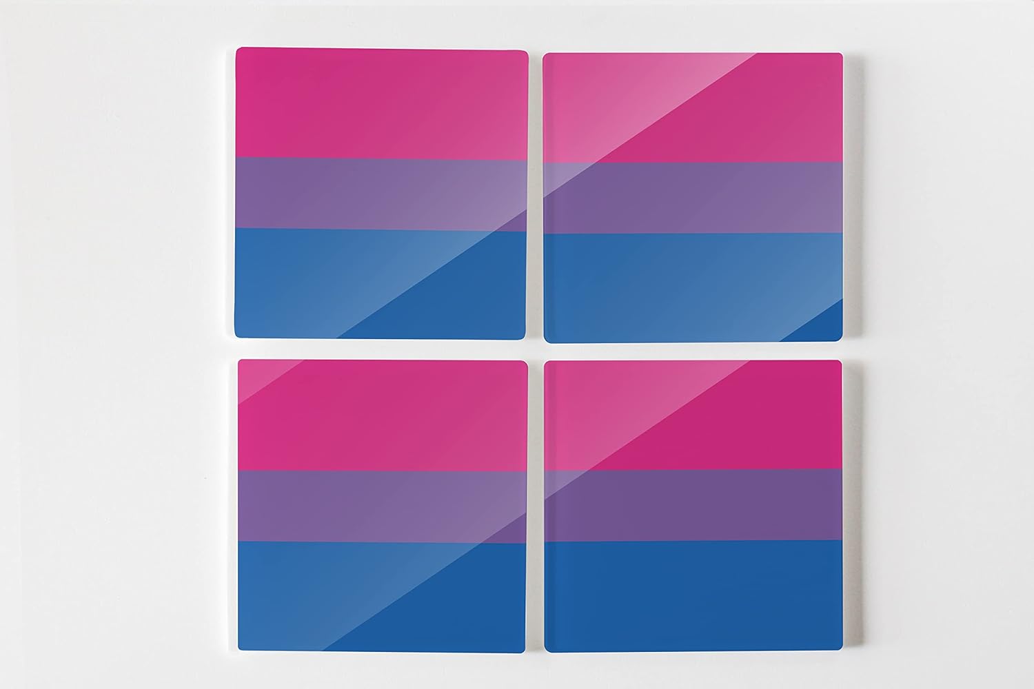 Joyride Home Décor – 4 posavasos de cristal con diseño de orgullo bisexual, 4 pulgadas, cuadrados para bebidas, juego de 4, parte trasera de corcho