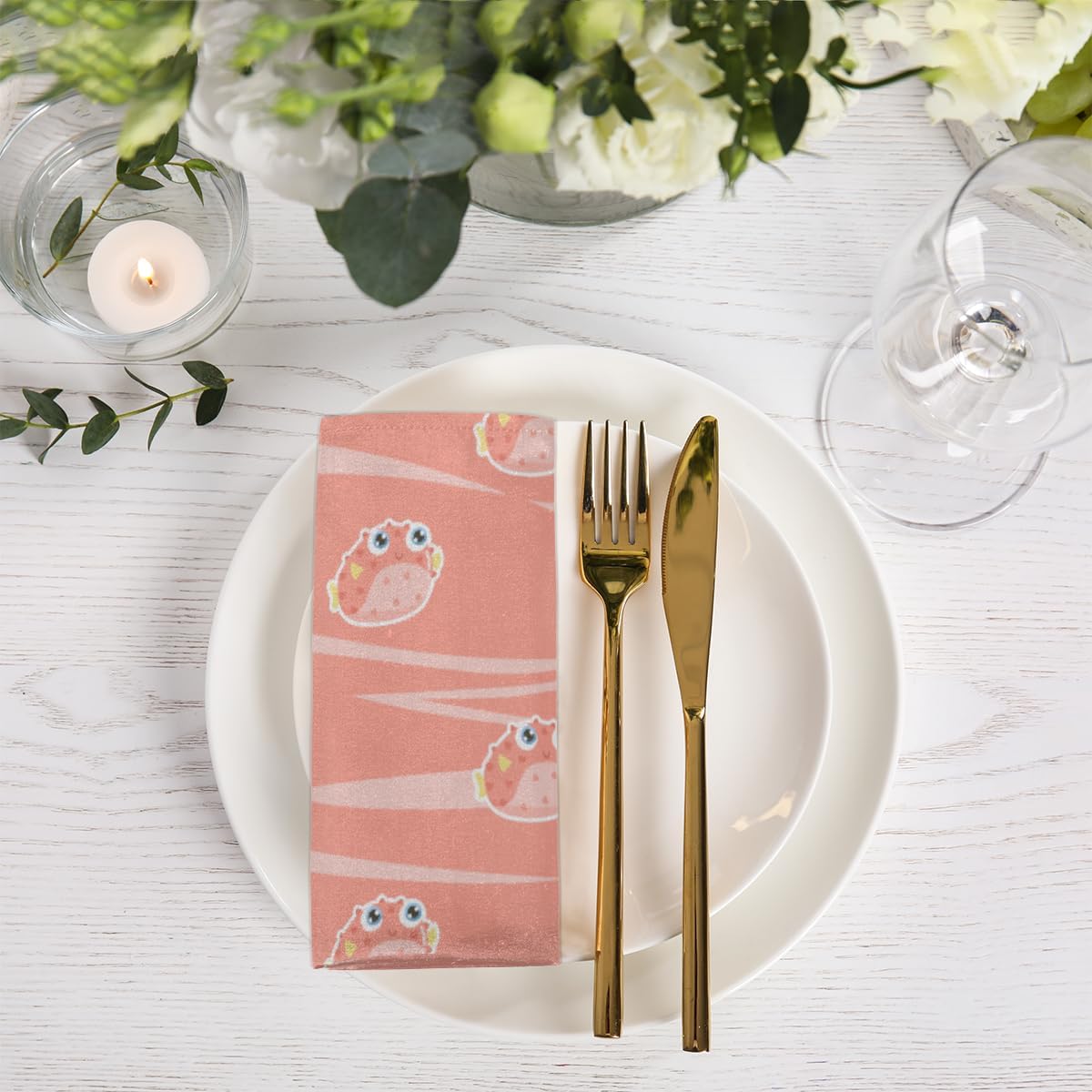 Cloth Napkins Set of 6 Cute Fish 20×20 Inch Cloth Napkins Pink Cartoon Fish Washable Reusable Kitchen Dinner Napkins Table Decor for Wedding,