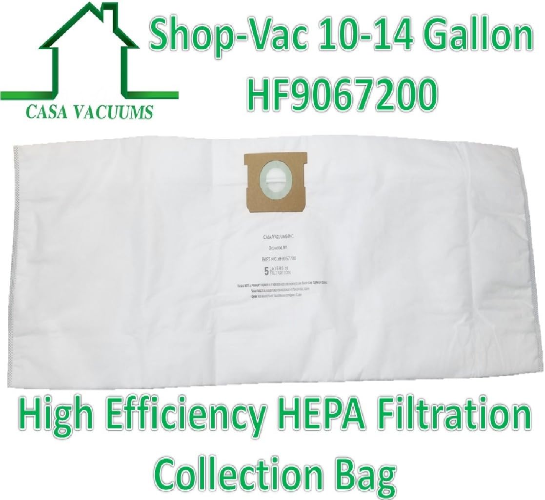3 bolsas HEPA de repuesto para unidades Shop-Vac de 10 a 14 galones. Sustituye a tipo I + tipo F 9067200 de alta eficiencia 9066200 bolsa desechable