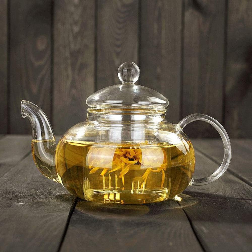 Tetera de vidrio de 20 onzas con infusor, juego de tetera de borosilicato para té suelto, tés florales, estufa y microondas (20.3 fl oz)