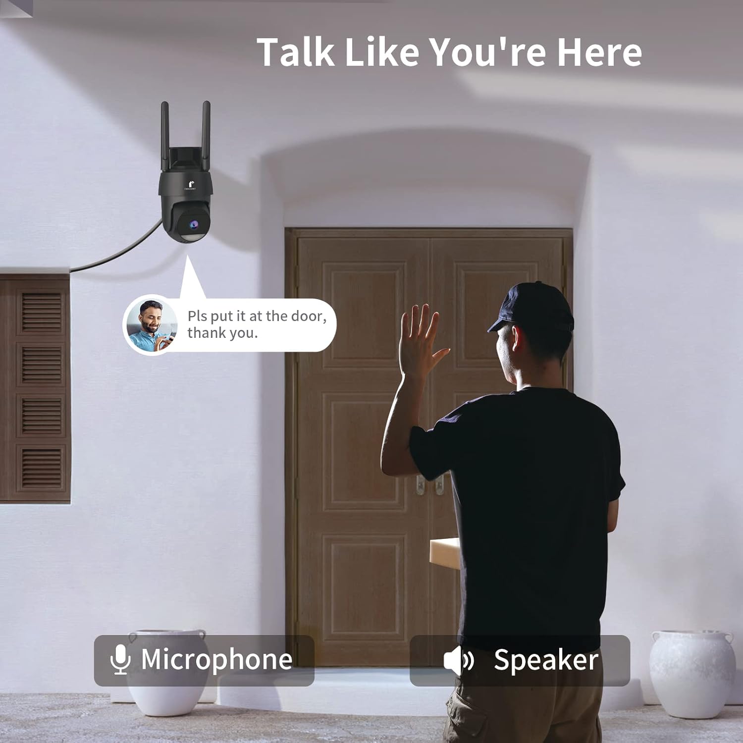 Cámaras de seguridad para exteriores 3K 5MP  Detección de movimiento AI y sirena, vista de 360 PTZ, IP66, seguimiento automático, conversación de 2