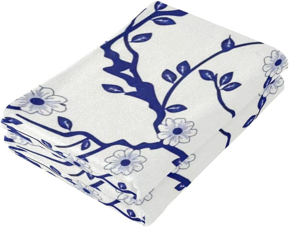 Giwawa Juego de 2 toallas de mano de estilo chino azul y blanco para baño, cocina, absorbente, suave, toallas de baño para el hogar, 28 x 14 pulgadas