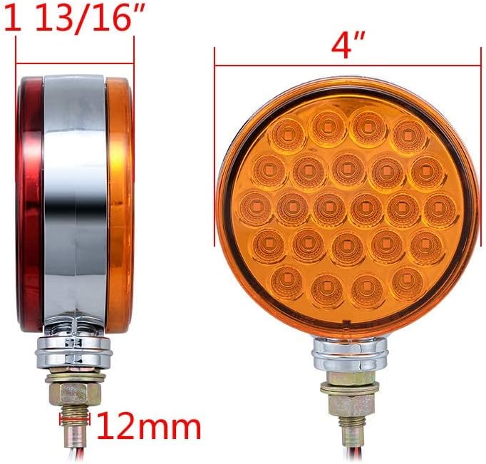 CORP – 2 unidades redondas de 4 pulgadas de doble cara de montaje de un solo perno prisionero 48-LED ámbar rojo guardabarros lateral reflectante luz