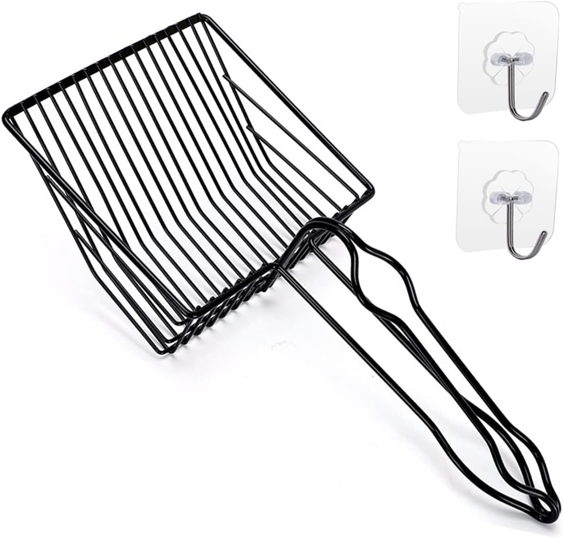 Cuchara de arena de metal para gatos, caja rápida para gatitos con soporte, pala grande profunda, mejorada con cabeza plana y un cómodo agujero para