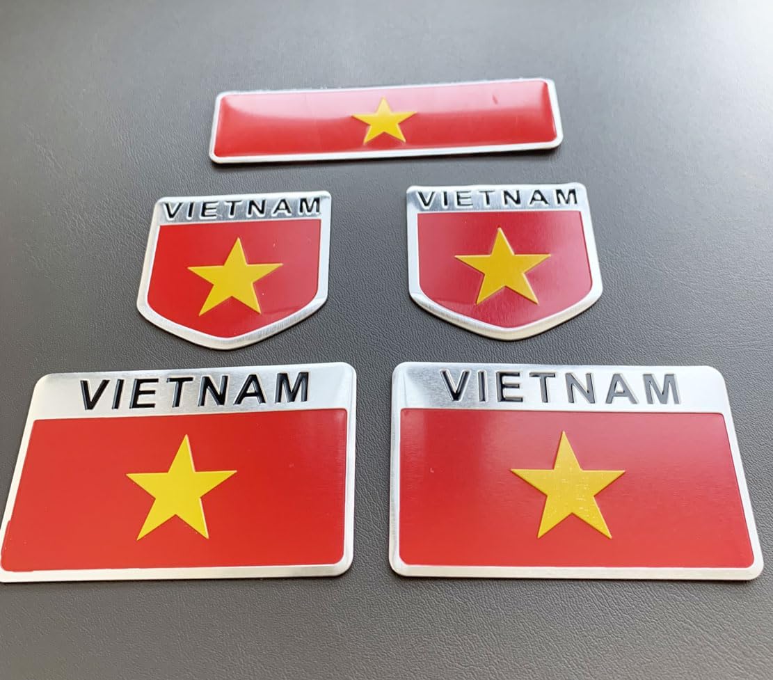 5 calcomanías de metal con la bandera vietnamita de Vietnam VN para automóvil, camiones, SUV, barcos, parachoques, ventanas, guardabarros, insignias