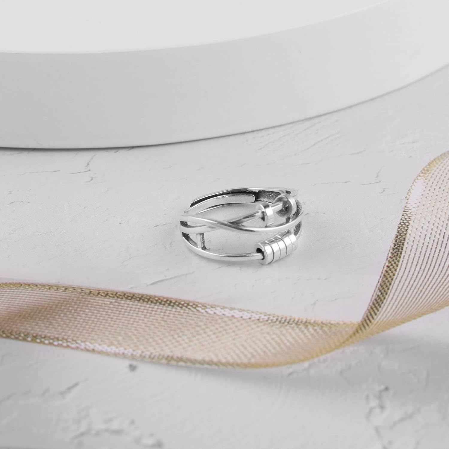 Anillo de ansiedad de plata de ley para hija con tarjeta inspiradora, anillos ajustables S925 para ansiedad para mujeres, anillo giratorio de