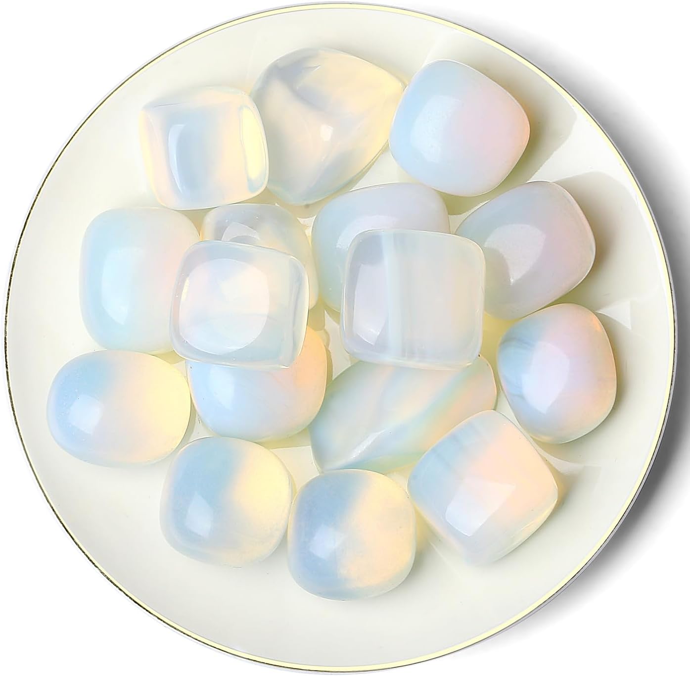 QINJIEJIE Piedras pulidas de ópalo, cristales caídos, piedras preciosas a granel, cristal curativo, juego de rocas de opalita blanca, paisaje