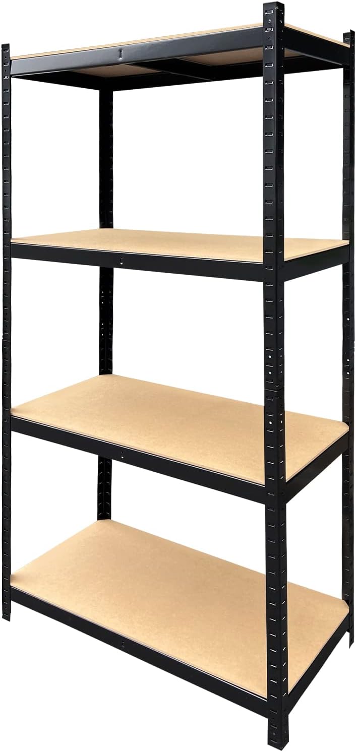 Estante de metal negro, 63.78 x 31.5 x 15.75 pulgadas (HWD) estante de almacenamiento, unidad de 4 capas – acero y MDF, componentes sin tornillos,