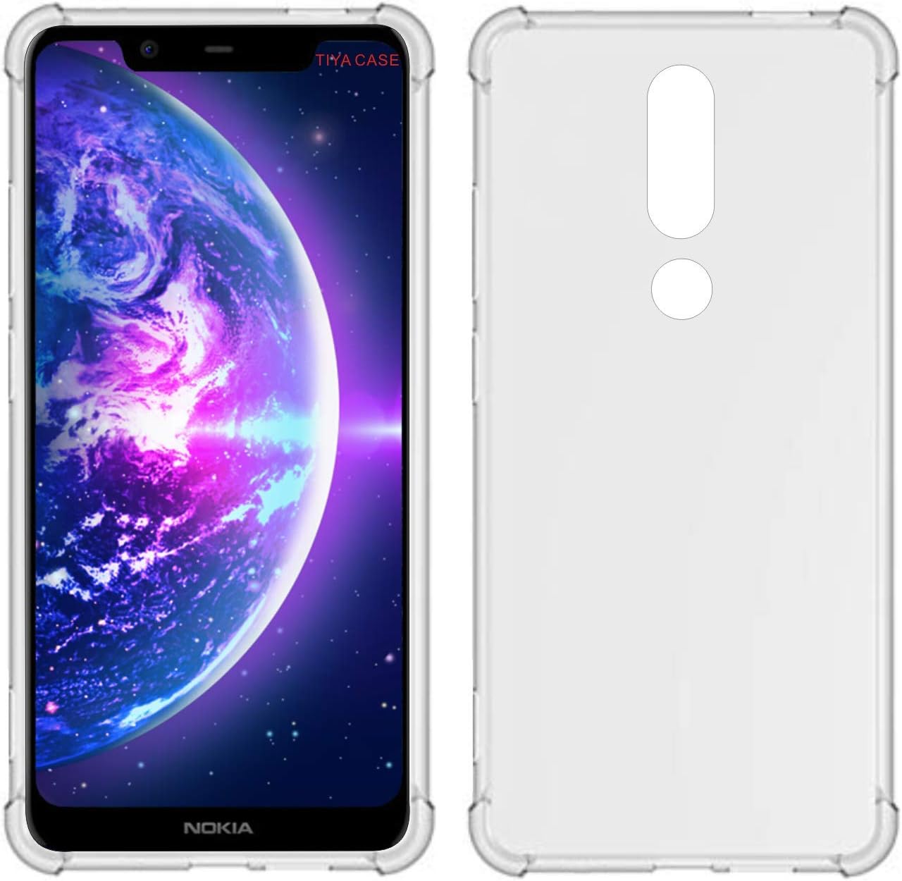 TIYA Funda transparente para Nokia 5.1 Plus X5 TPU Four Corners 5.1+ Cover Transparente Suave