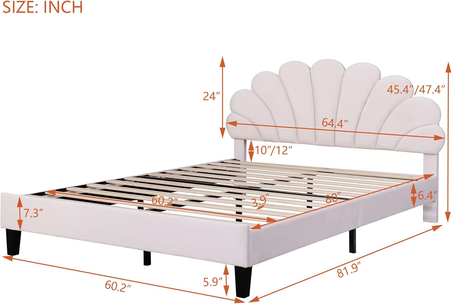 Merax Cama de plataforma tapizada tamaño Queen con marco de madera con patrón de flores cabecera de terciopelo para dormitorio, niños, niñas y