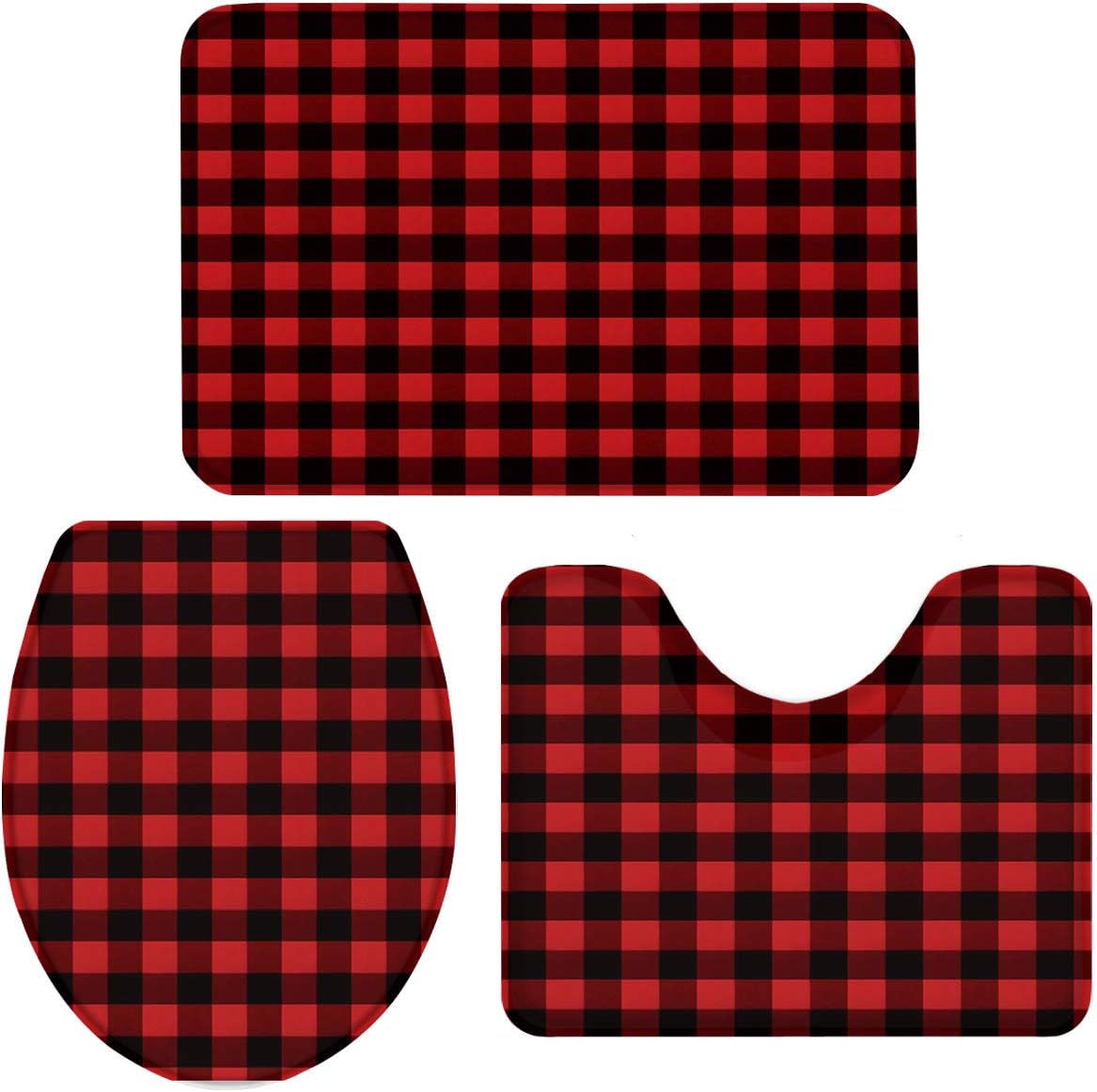 Juego de 3 alfombras y tapetes de baño de Navidad, antideslizantes, absorbentes de agua, funda para asiento de inodoro, tapete de inodoro en forma