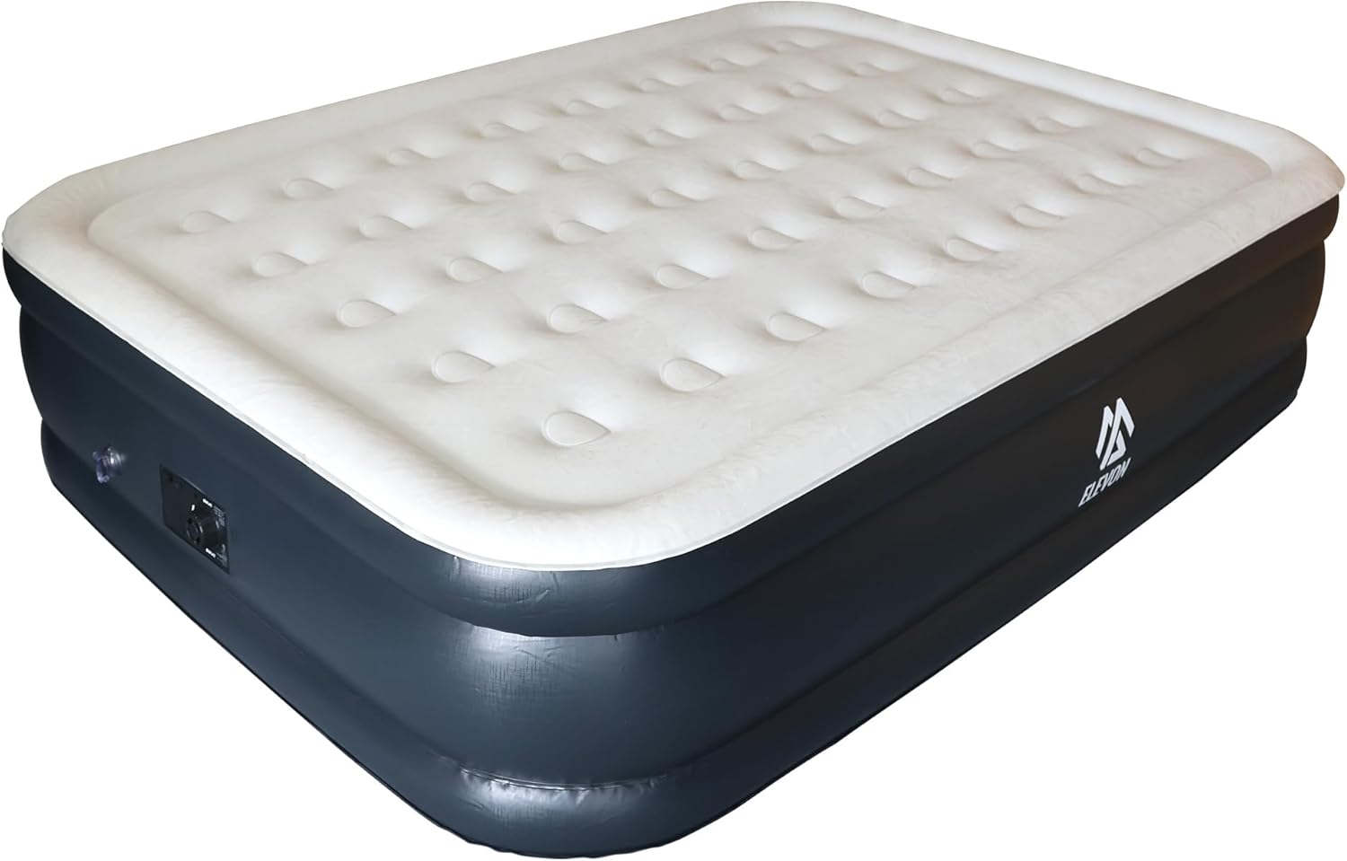 Colchón de aire exclusivo con bomba incorporada, cama inflable doble alta de lujo para el hogar, viajes y campamento, azul marinoblanco, Queen, 18